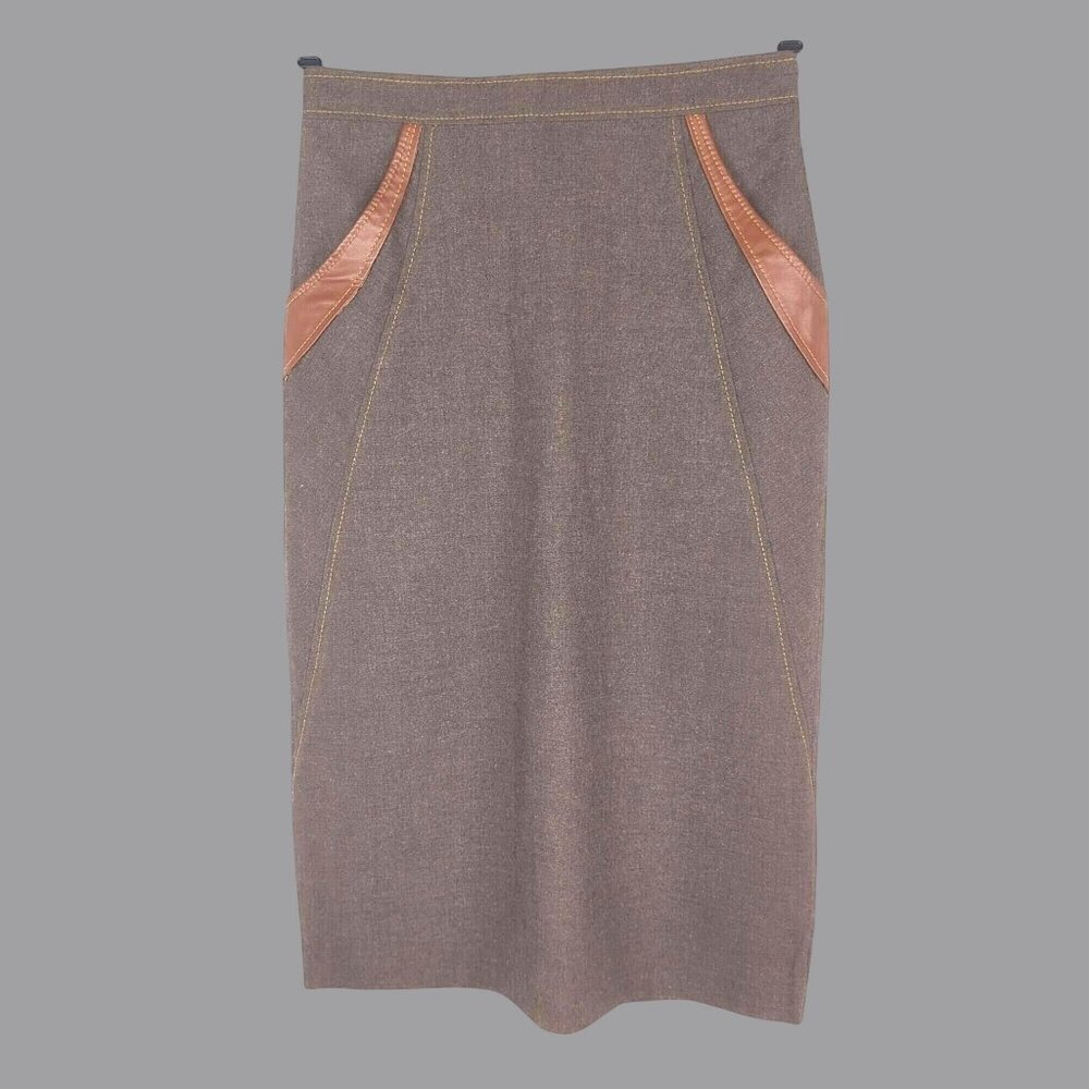 Vintage 70s Western Brown Skirt X Small Pencil Bellows Brut